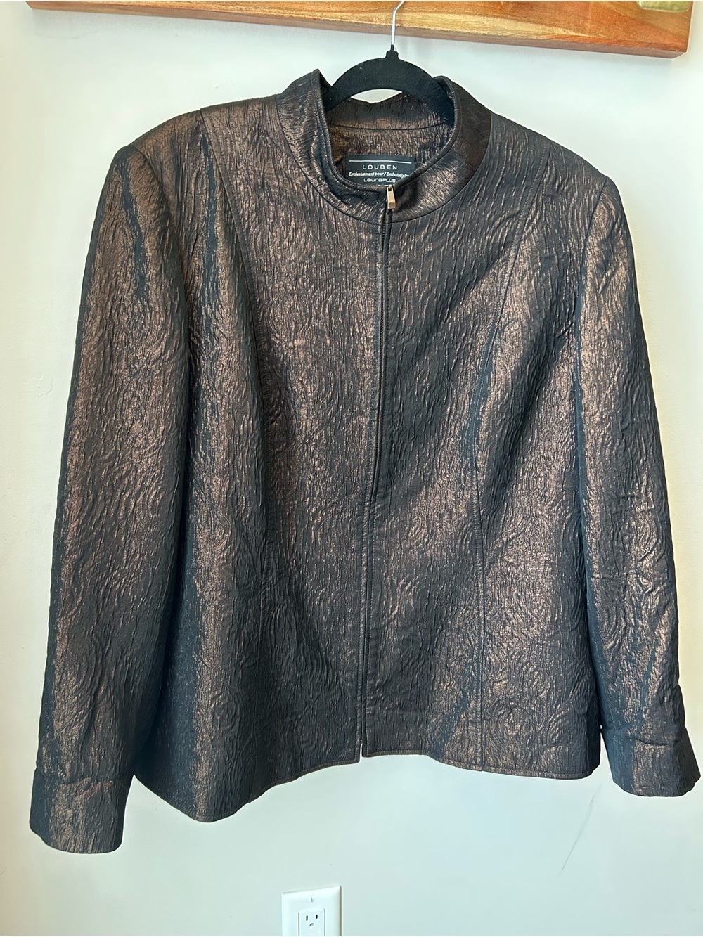 Louben Bronze Metallic Textured Zip Jacket Quiet Luxury Career Size 16 - Picture 2 of 14